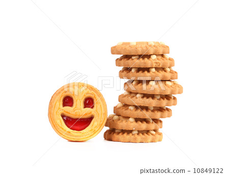 Stack of smile biscuits. 10849122