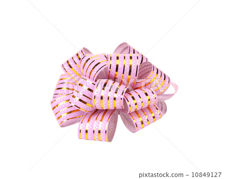 Pink stripy holiday ribbon. 10849127