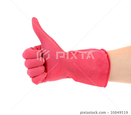 Thumbs up in red rubber glove Thumbs up in red rubber glove 10849519