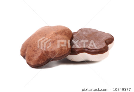 Two heart shape chocolate meringues. 10849577
