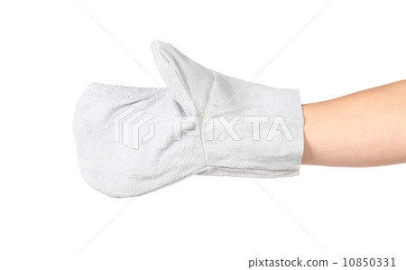 White working gauntlet on hand. 10850331