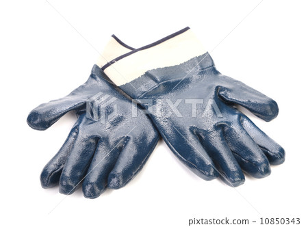 Pair of blue rubber gloves. Pair of blue rubber gloves. 10850343
