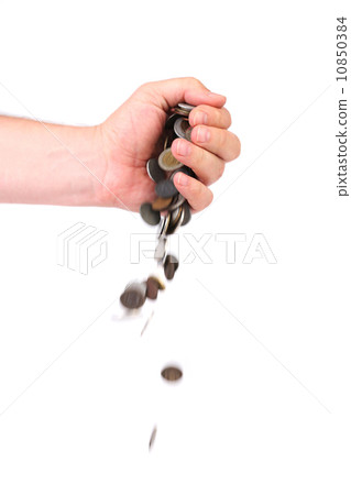 Coins spilling out of hand. Hand giving. Coins spilling out of hand. Hand giving. 10850384