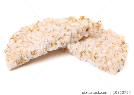 Puffed rice snack .White background. 10850794