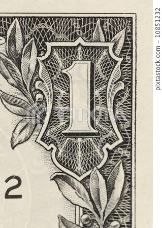 Digit One from dollar banknote close-up Digit One from dollar banknote close-up 10851232