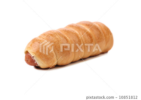 Baked hot dog. 10851812