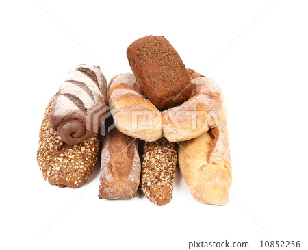 Stack of white and brown bread. 10852256