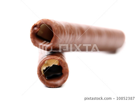 Waffle rolls coated chocolate 10852387
