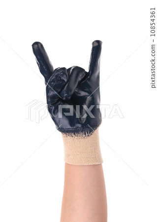 Gloved hand with disagreement gesture 10854361