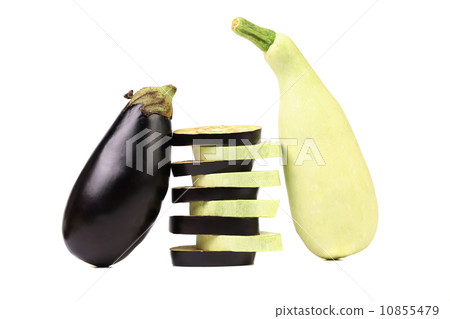 Stack of slices. Zucchini and black eggplant. Stack of slices. Zucchini and black eggplant. 10855479