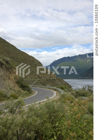 Mountains river in Tibet highway Mountains river in Tibet highway 10860109
