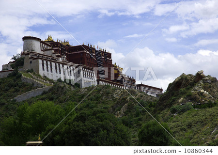 Buddhist stupa and Potala palace in Tibet 10860344