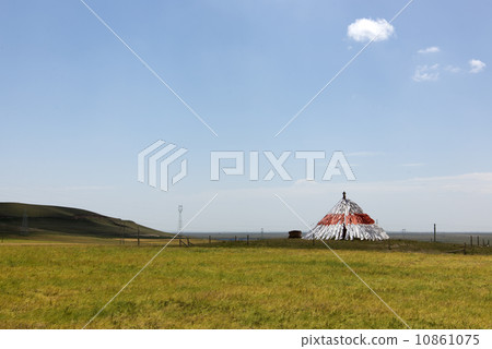Tibetan prayer flags in China grassland 10861075