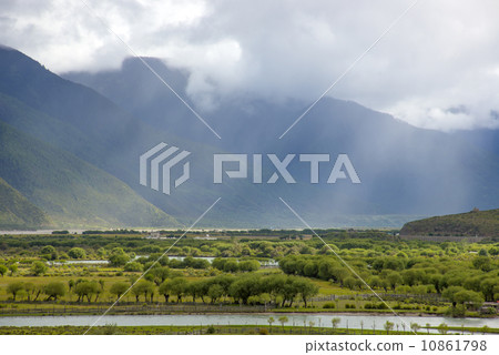 River meadow mountains in Tibet River meadow mountains in Tibet 10861798