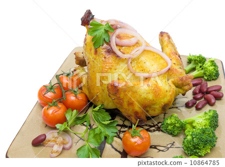grilled chicken with vegetables and greens closeup grilled chicken with vegetables and greens closeup 10864785
