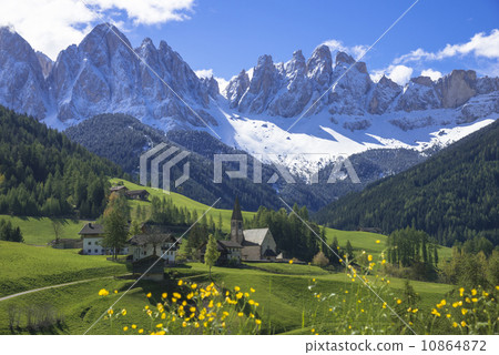 Spring landscape of Hune valley and Dolomiti Alps 10864872