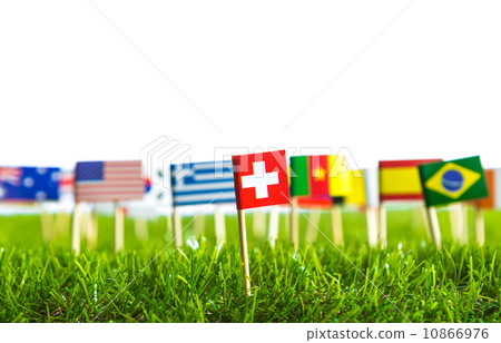 Paper cut of flags on grass for Soccer championship 2014 10866976
