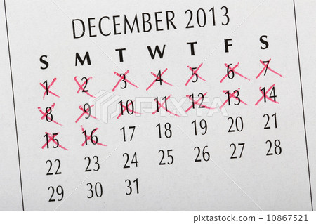 Close up of a white calendar page on December 2013 Close up of a white calendar page on December 2013 10867521
