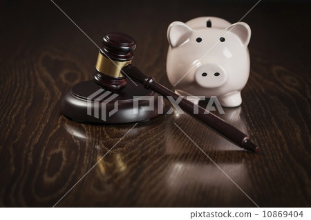 Gavel and Piggy Bank on Table Gavel and Piggy Bank on Table 10869404