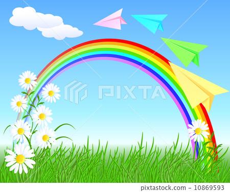 Colorful paper airplane and rainbow 10869593