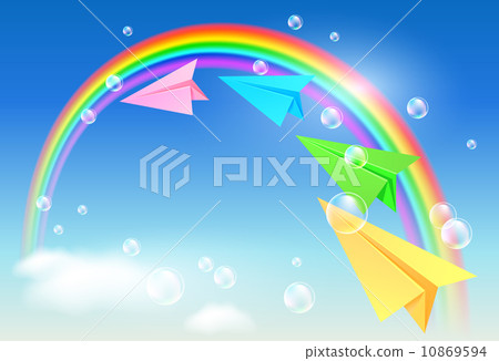 Colorful paper airplane and rainbow 10869594