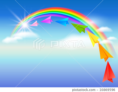Colorful paper airplane flying to the rainbow Colorful paper airplane flying to the rainbow 10869596