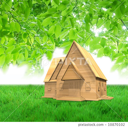 Wooden houses under sunbeams through 10870102