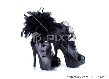 Black high heel female shoes and elegant feather hat Black high heel female shoes and elegant feather hat 10873043