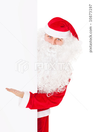 Santa Claus pointing at banner isolated on white background Santa Claus pointing at banner isolated on white background 10873197