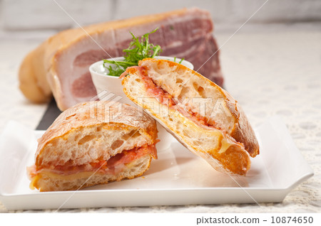 ciabatta panini sandwich with parma ham and tomato ciabatta panini sandwich with parma ham and tomato 10874650