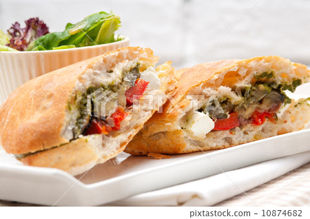 ciabatta panini sandwichwith vegetable and feta ciabatta panini sandwichwith vegetable and feta 10874682