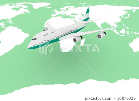 flying airplane on a background map of the world 10876329
