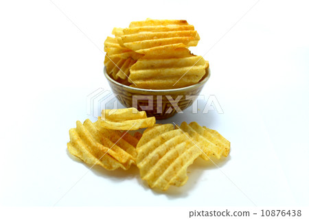 Delicious potato chips in bowl on a white background Delicious potato chips in bowl on a white background 10876438
