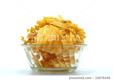 Delicious potato chips in bowl on a white background Delicious potato chips in bowl on a white background 10876446