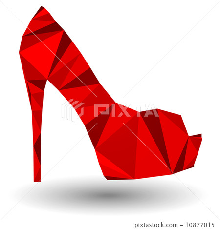 Red abstract high heel woman shoe in origami style 10877015