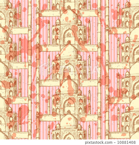 Sketch Taj Mahal, vector seamless pattern 10881408