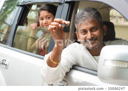 Indian man showing his new car key. Indian man showing his new car key. 10886247