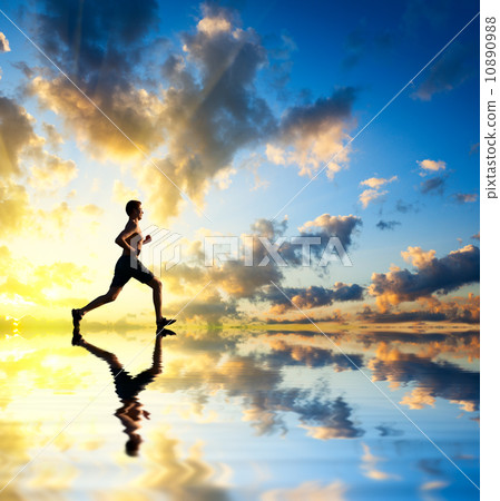 running man sunset and water running man sunset and water 10890988