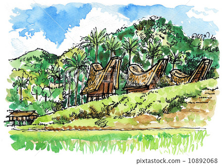 toraja region, watercolour, watercolors 10892068