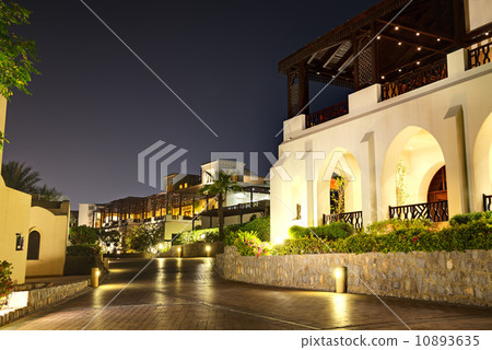 Night illumination of restaurant at luxury hotel, Ras Al Khaima, 10893635