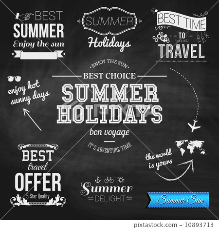 Summer design on chalkboard background. Set of typographic label 10893713
