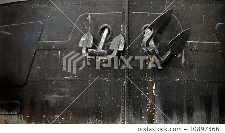 Bow of the black ship hull with anchors 10897366