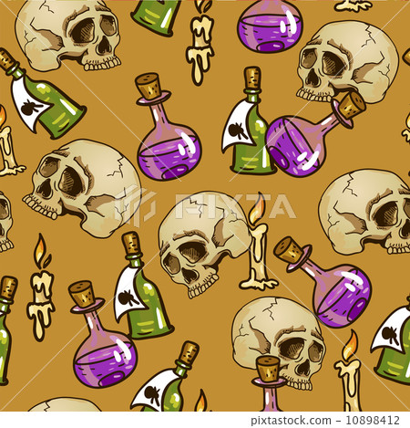 Doodle seamless pattern with flasks and skulls 10898412