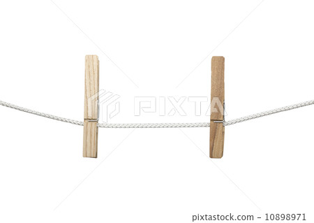two clothespins on a string, isolated on white 10898971