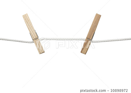 two clothespins on a string, isolated on white 10898972
