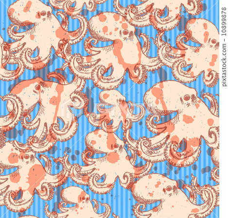 Sketch octopus, vector vintage seamless pattern 10899878