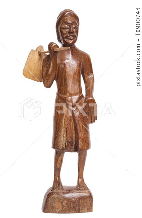Statuette of standing man with bag hanging on stick, Sri Lanka 10900743