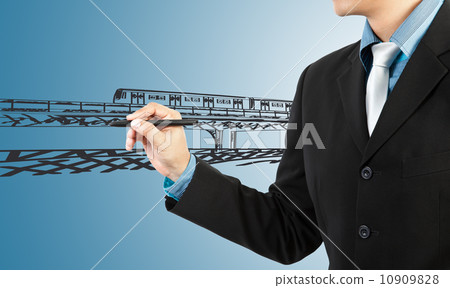business man draw train transportation and cityscape 10909828