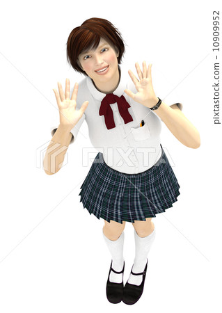 透明3DCG例證材料為揮動兩隻手的女孩高中女孩 10909952