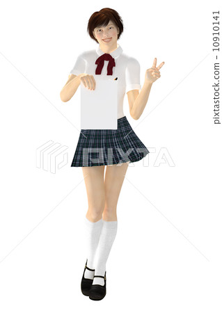 透射3DCG背景材料為女孩高中學生顯示測試結果和和平標誌 10910141
